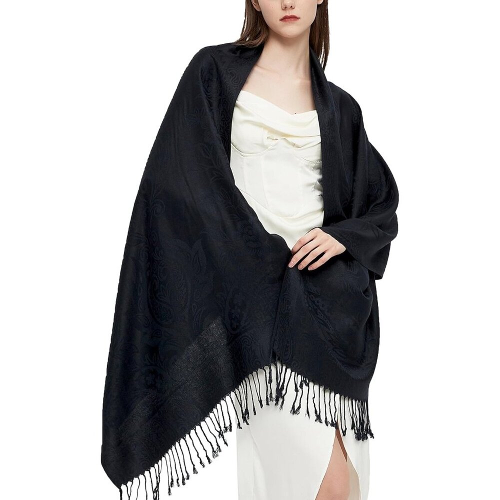 Pashmina Shawl Wrap with Ethnic - Paisley-black